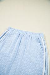 Beau Blue Contrast Trim Textured Crewneck Tee and Pocketed Skirt Set Two Piece Dresses JT's Designer Fashion