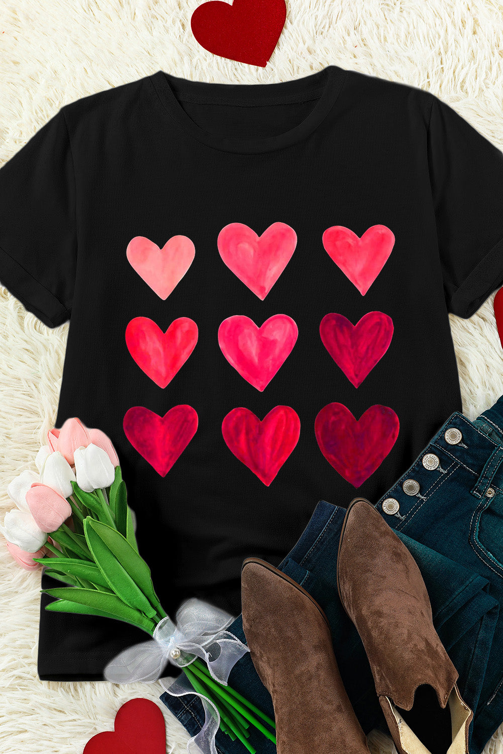 Black Valentine's Day Heart Graphic Tee Graphic Tees JT's Designer Fashion