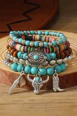 Turquoise Western Pattern Turquoise Beaded Multi Layer Bracelet Set Jewelry JT's Designer Fashion