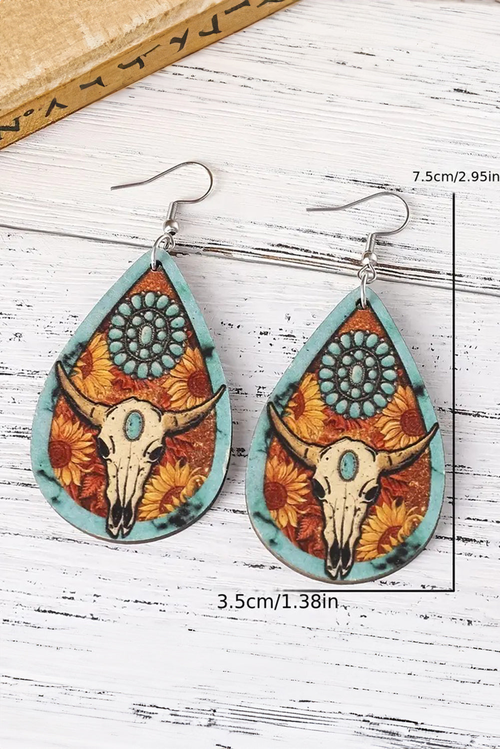 Chestnut Western Steer Head Print Wooden Drop Earrings Jewelry JT's Designer Fashion