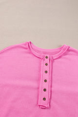 Bonbon Sequin Patchwork High Low Hem Henley Sweatshirt Sweatshirts & Hoodies JT's Designer Fashion