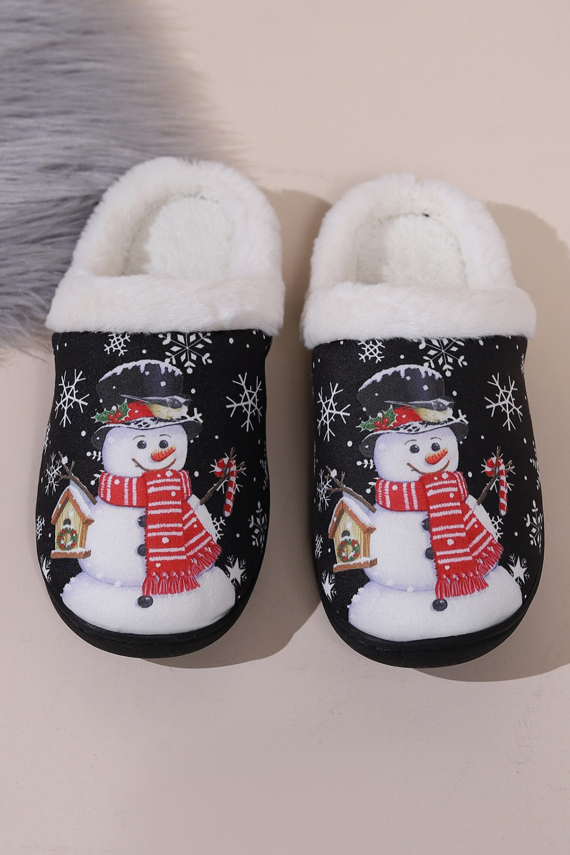 Snowman Round Toe Faux Fur Slippers Slippers JT's Designer Fashion