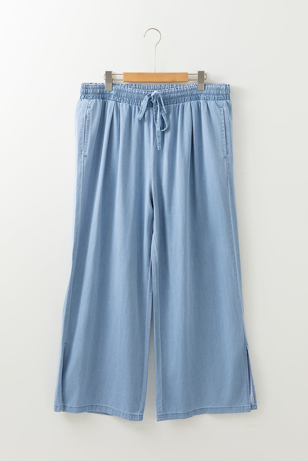 Beau Blue Casual Wide Slit Leg High Waist Loose Plus Size Jeans Plus Size Bottoms JT's Designer Fashion