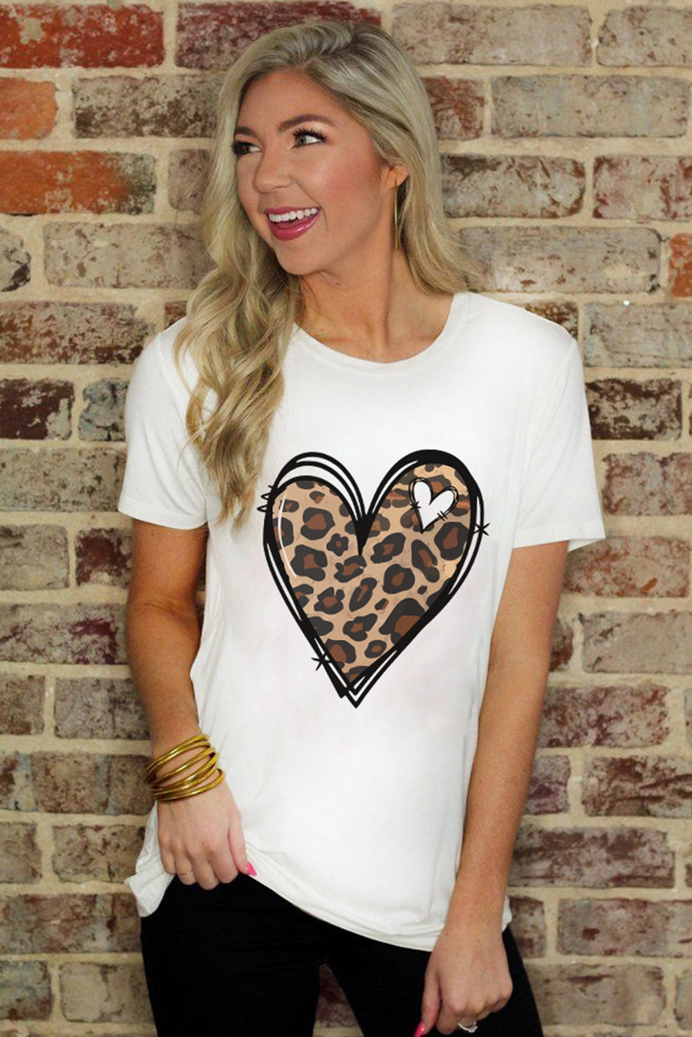 White Western Valentines Leopard Heart Graphic Tee Graphic Tees JT's Designer Fashion