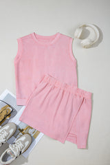 Light Pink 2 Pieces Mineral Wash Cotton Tank Top Lined Split Skirt Set Two Piece Dresses JT's Designer Fashion