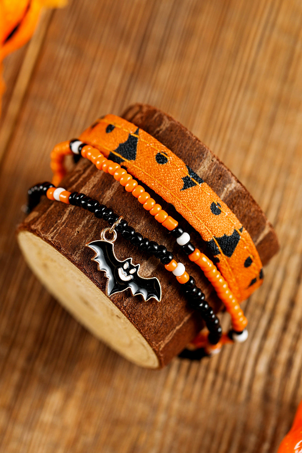 Russet Orange Halloween Bat Pendant Beaded Multi Layer Bracelet Set Jewelry JT's Designer Fashion