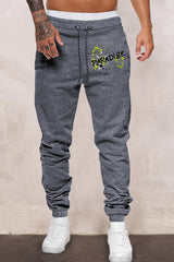 Gray PARADISE Drawstring Mid Waist Men's Sweatpants Gray 65%涤纶+35%棉 Men's Pants JT's Designer Fashion