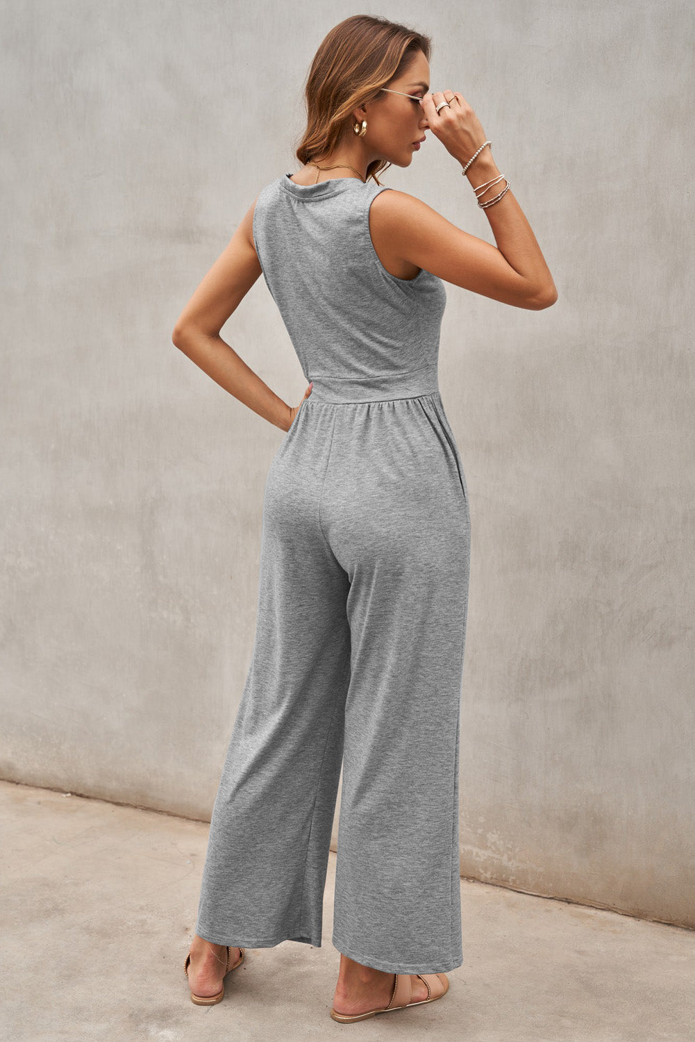 Gray Sleeveless Wide Leg Jumpsuit Jumpsuits & Rompers JT's Designer Fashion