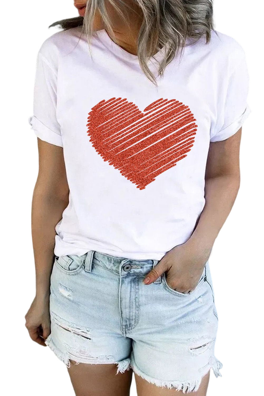 White Heart Shape Glitter Patter Graphic T Shirt Graphic Tees JT's Designer Fashion