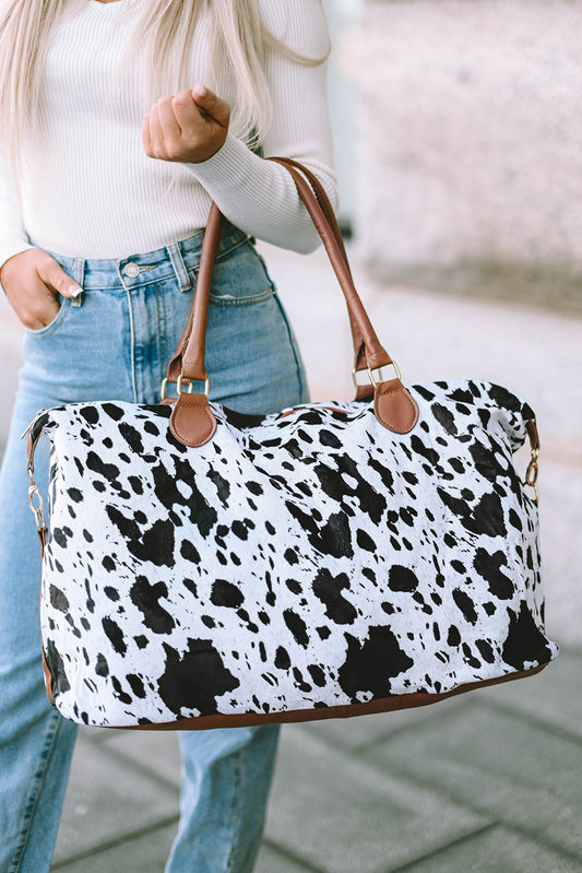 White Animal Spots Printed Leather Tote Bag Handbags JT's Designer Fashion