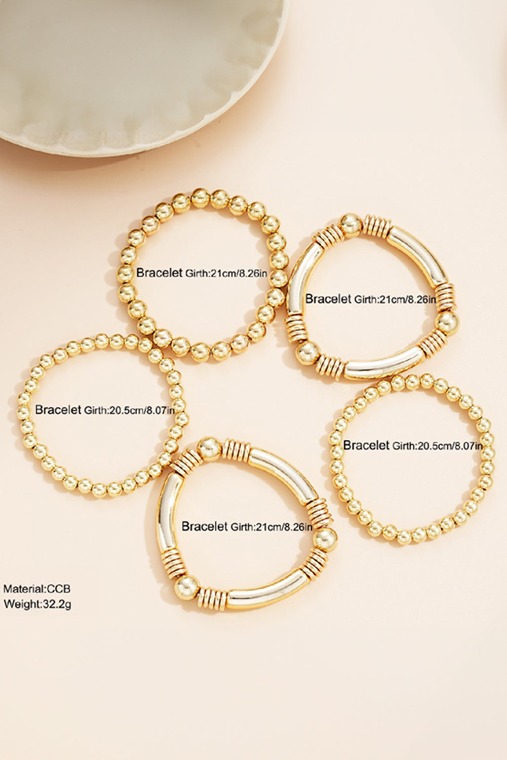 Gold Layered Plated Alloy Beaded Elastic Bracelet Set Jewelry JT's Designer Fashion