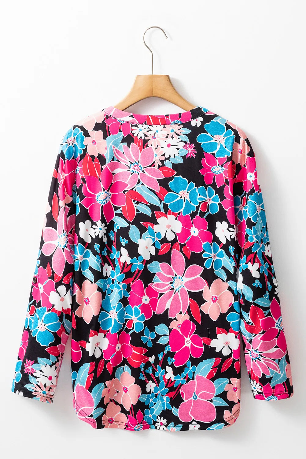 Floral Notched Long Sleeve Blouse Long Sleeve Tops JT's Designer Fashion