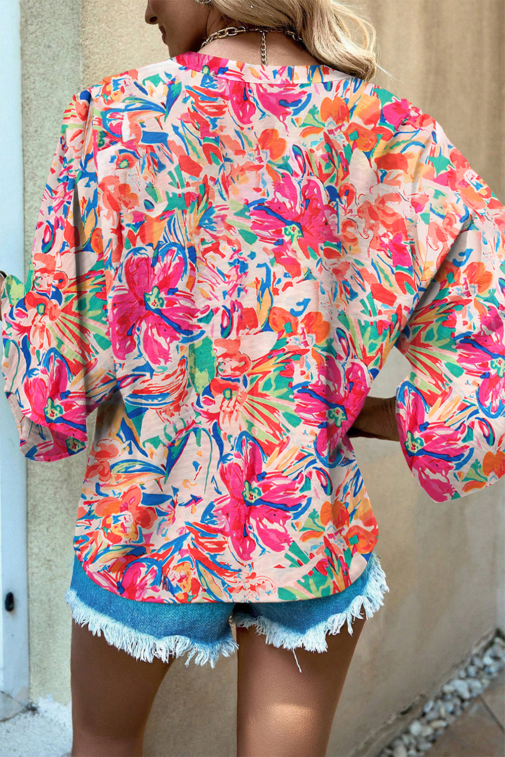 Multicolour Floral Print Bell Sleeve V Neck Blouse Blouses & Shirts JT's Designer Fashion