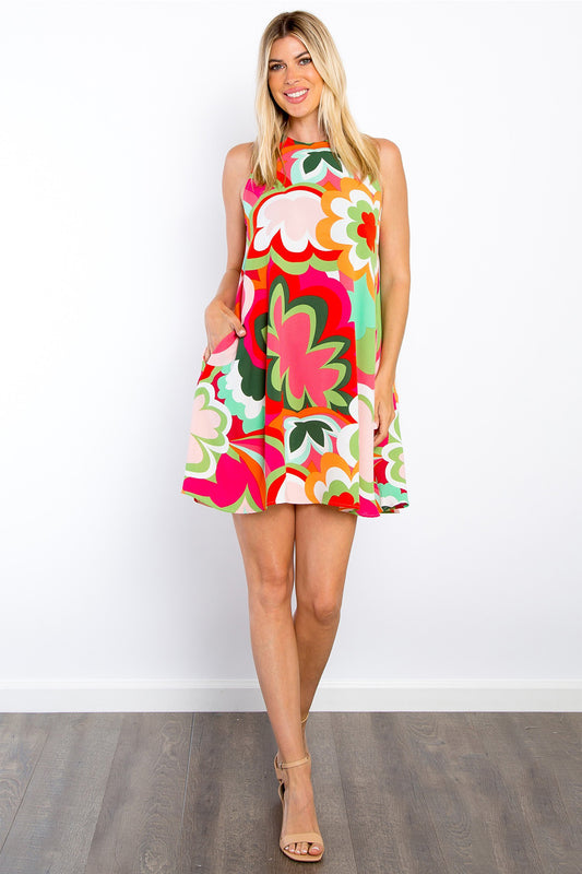 Be Stage Full Size Floral Sleeveless Mini Dress with Pockets Coral Mini Dresses JT's Designer Fashion