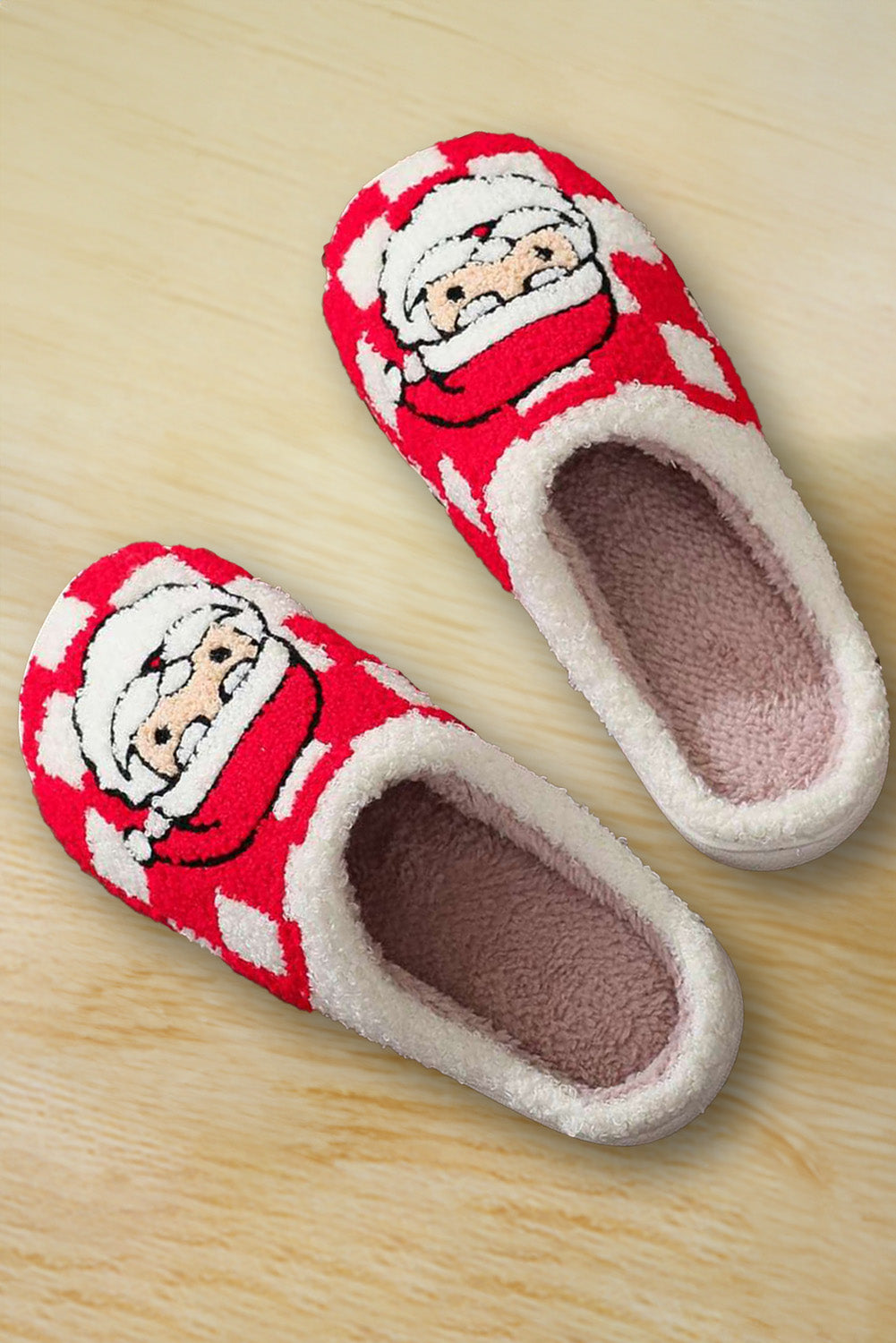 Fiery Red Checkered Santa Claus Graphic Plush Home Slippers Slippers JT's Designer Fashion