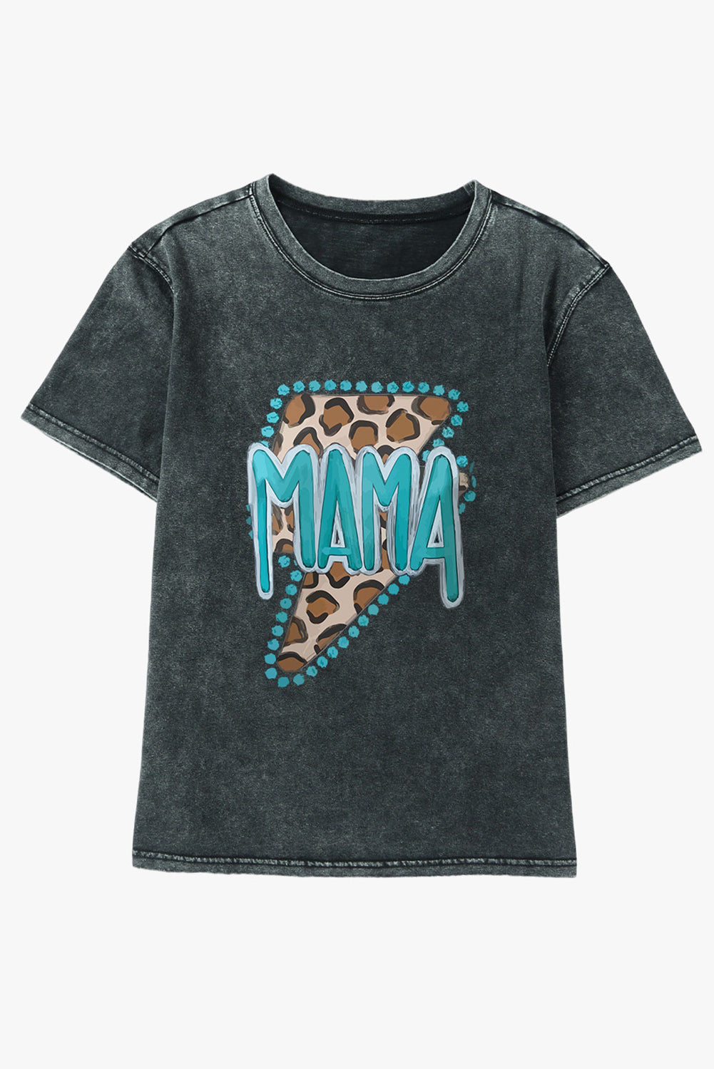 Black MAMA Leopard Lightning Western Print Crewneck T Shirt Graphic Tees JT's Designer Fashion