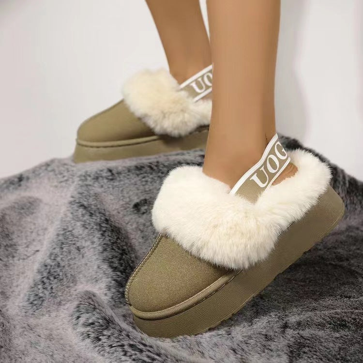 Plush Platform Slippers with Letter Strap Shoes JT's Designer Fashion