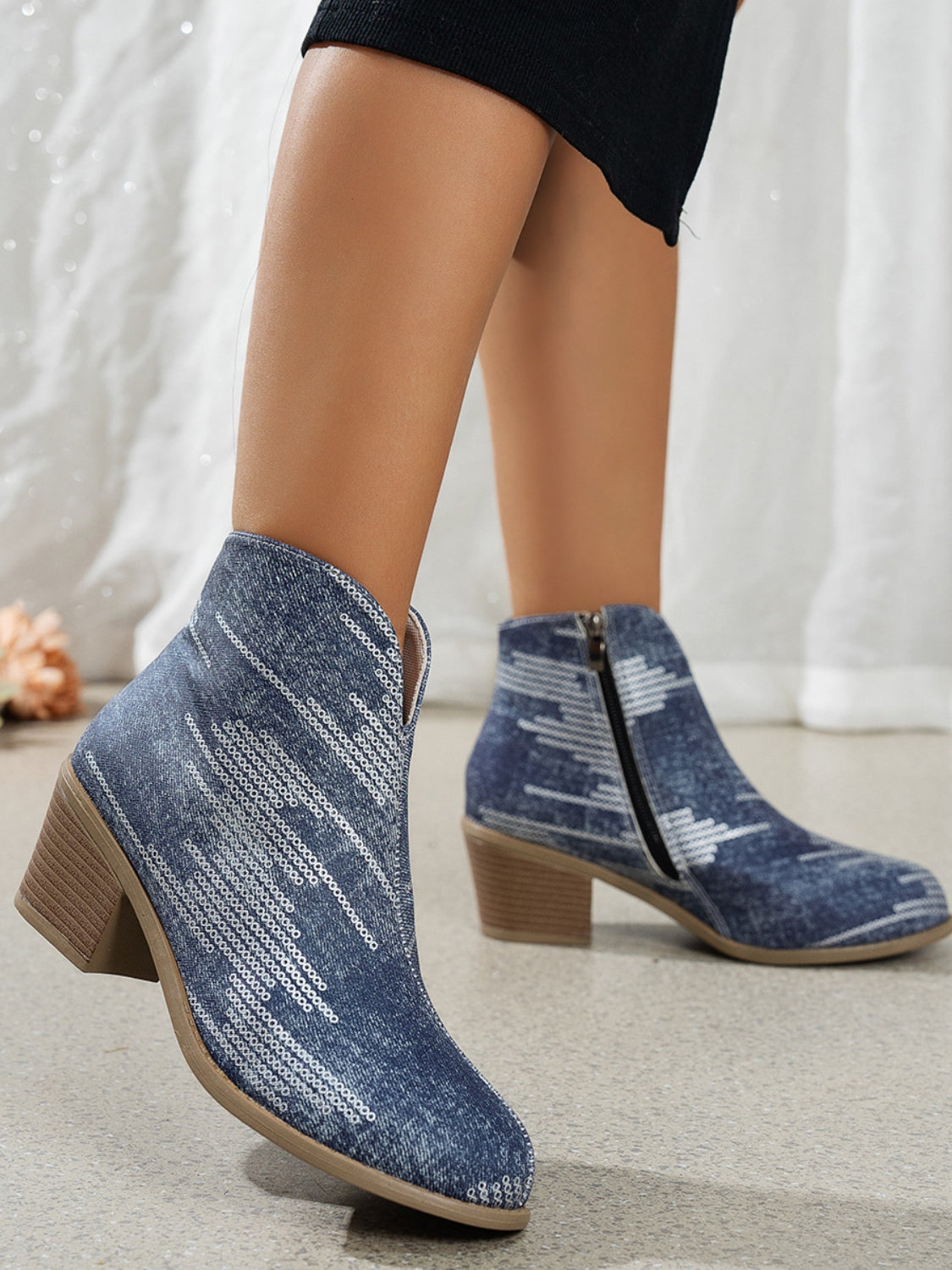 Printed Block Heel Boots with Side Zip Boots JT's Designer Fashion