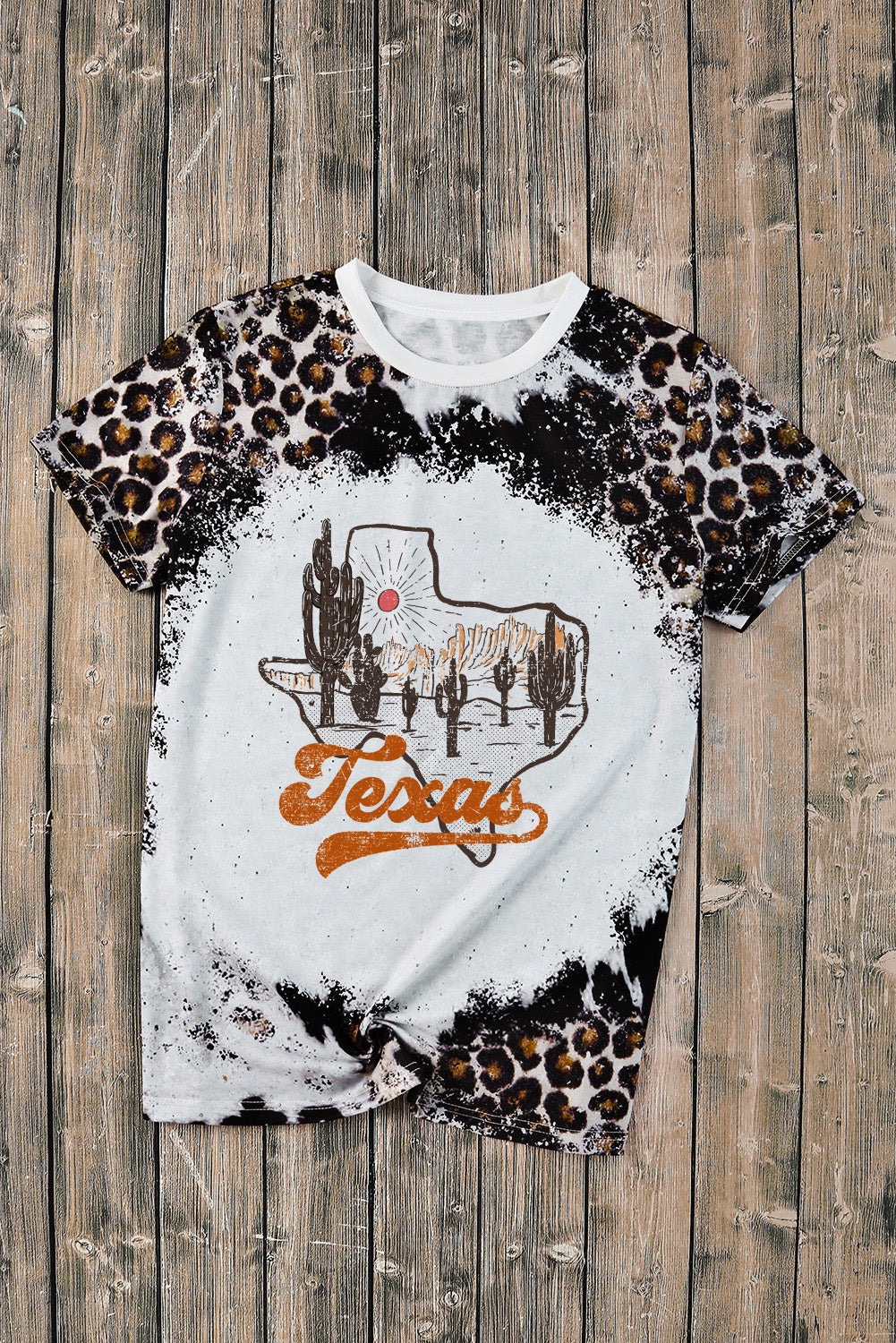 Leopard Bleached Tie Dye Texas Sunset Graphic T Shirt Graphic Tees JT's Designer Fashion