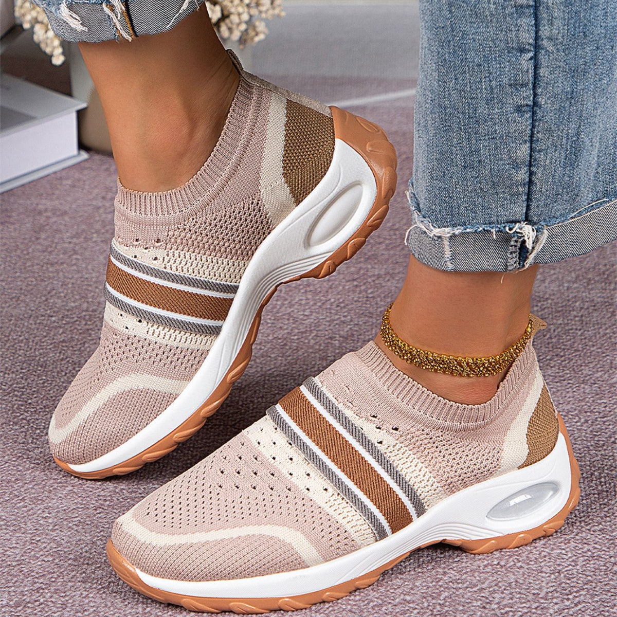 Breathable Round Toe Sneakers Dusty Pink Shoes JT's Designer Fashion