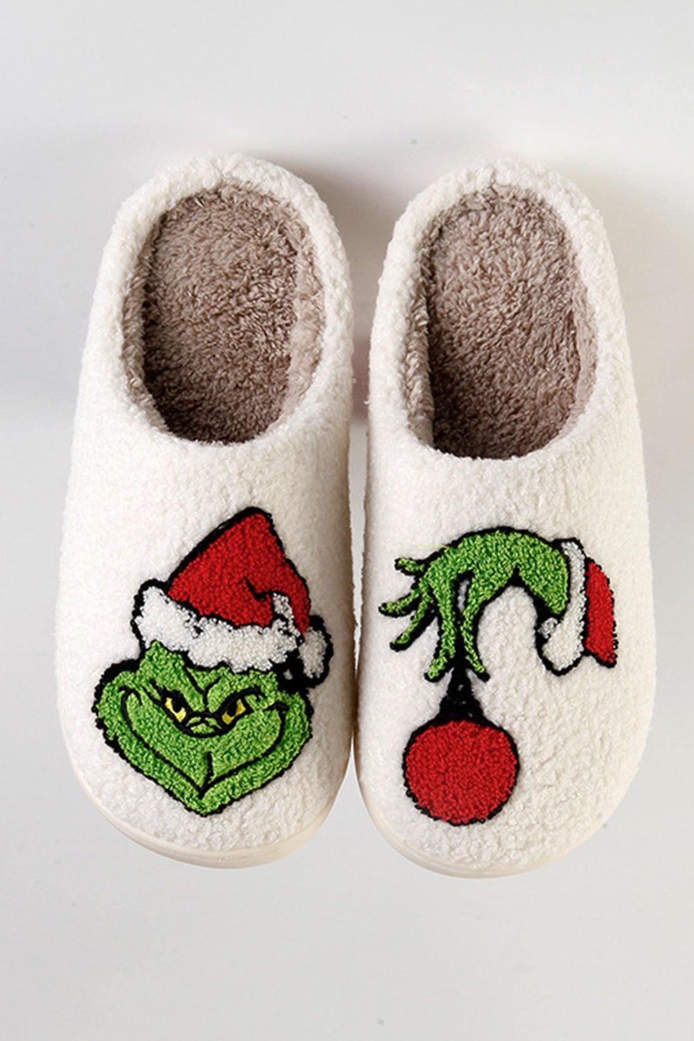 White Christmas Grinch Graphic Fuzzy Winter Home Slippers Slippers JT's Designer Fashion