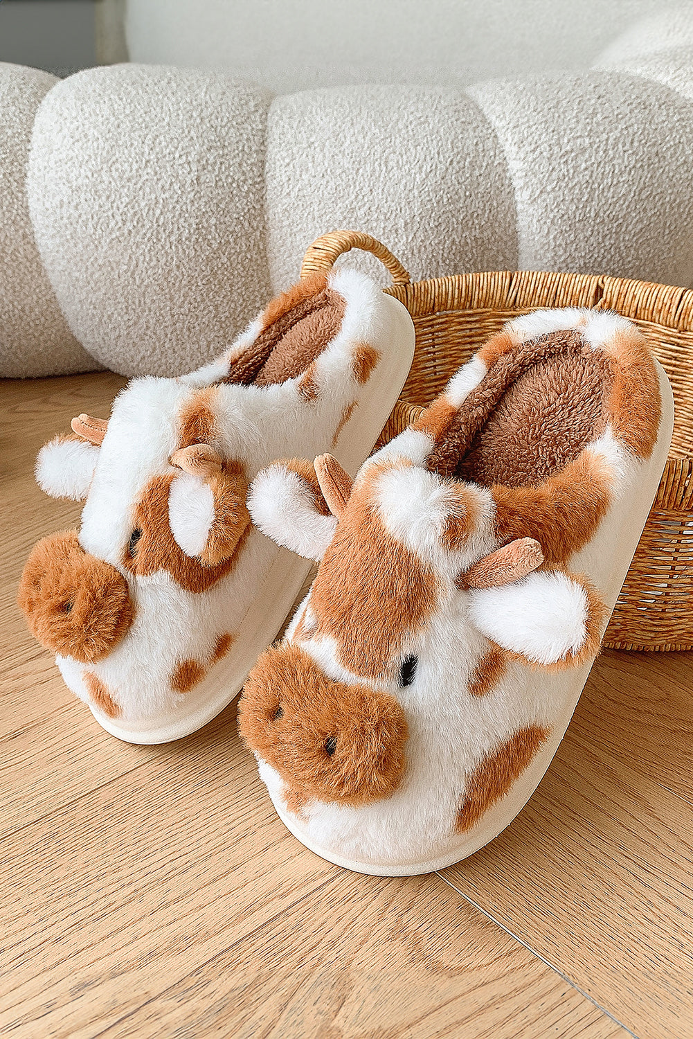 Coffee Plush Cartoon Cow Thermal Home Slippers Slippers JT's Designer Fashion