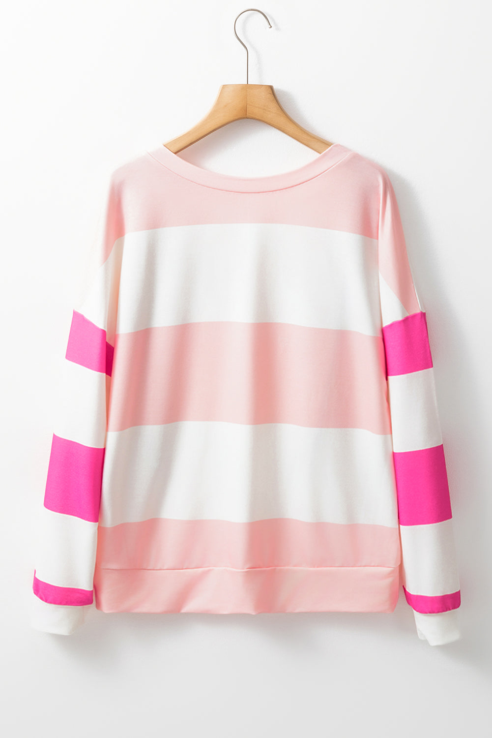 Light Pink Colorblock Striped Drop Shoulder Long Sleeve Top Long Sleeve Tops JT's Designer Fashion