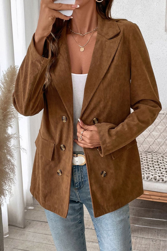 Decorative Pocket Flap Lapel Collar Long Sleeve Outerwear Brown Outerwear JT's Designer Fashion