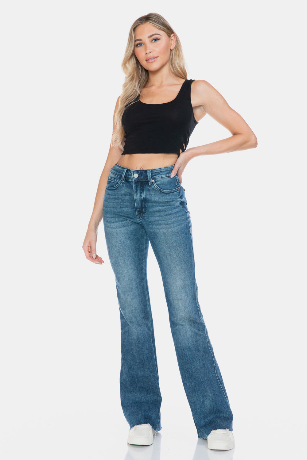 Judy Blue Full Size Tummy Control Cut Hem Flare Jeans Jeans JT's Designer Fashion