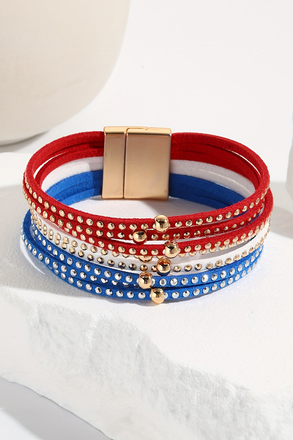 Sky Blue Flag Day Magnetic Buckle Studded Multi Layer Bracelet Jewelry JT's Designer Fashion