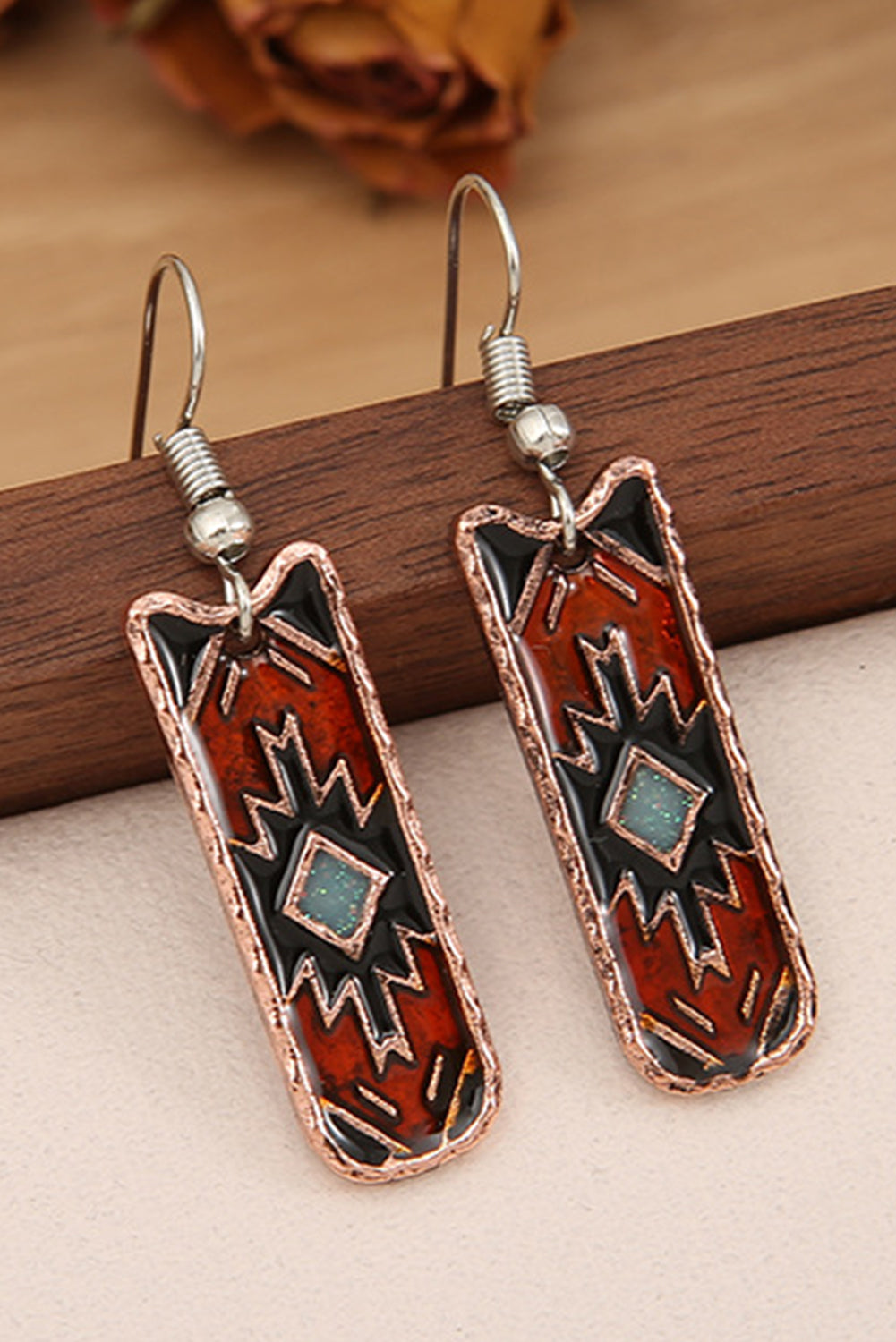 Burgundy Western Aztec Pattern Alloy Dangle Earrings Jewelry JT's Designer Fashion