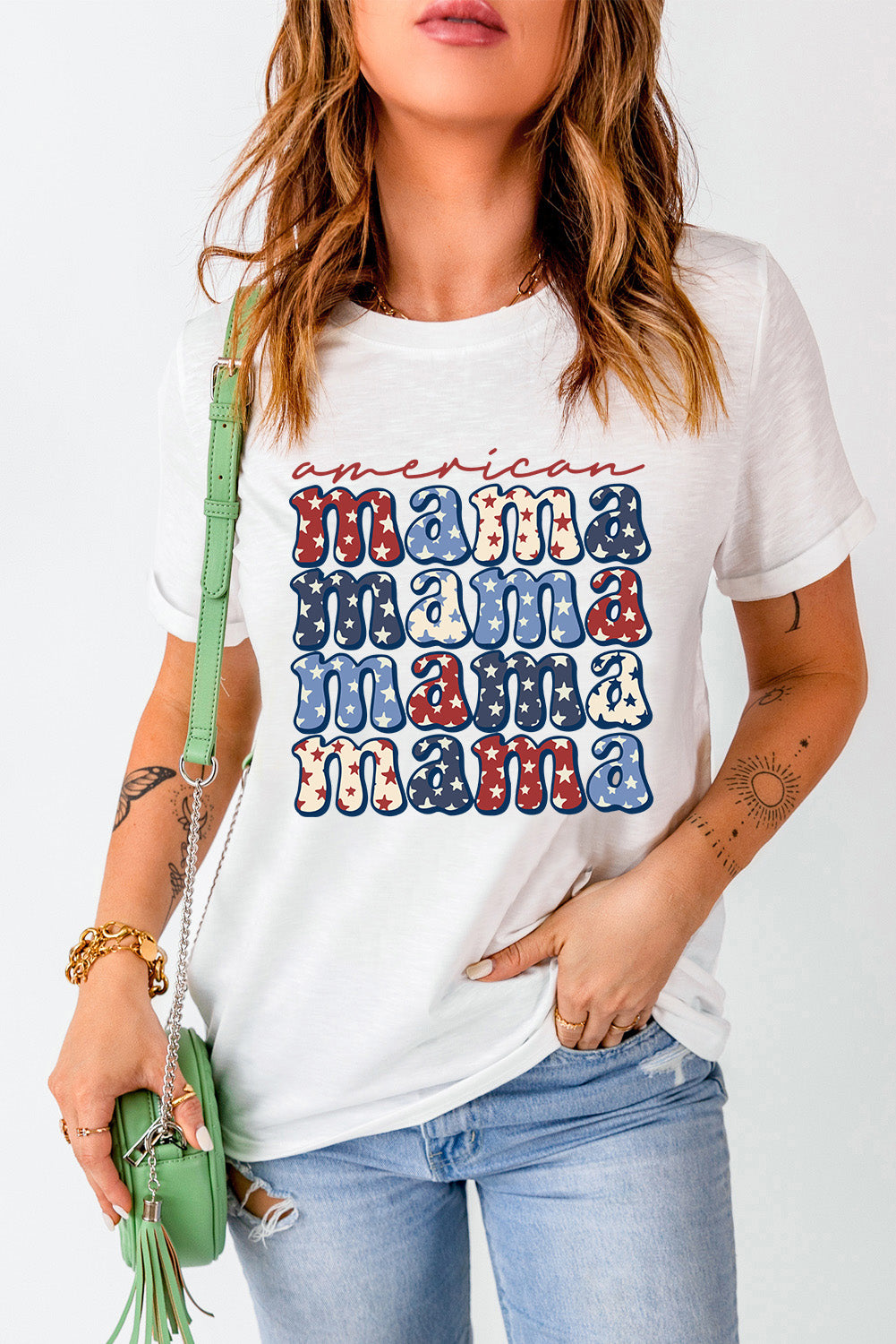 White american Star mama Graphic T Shirt Graphic Tees JT's Designer Fashion