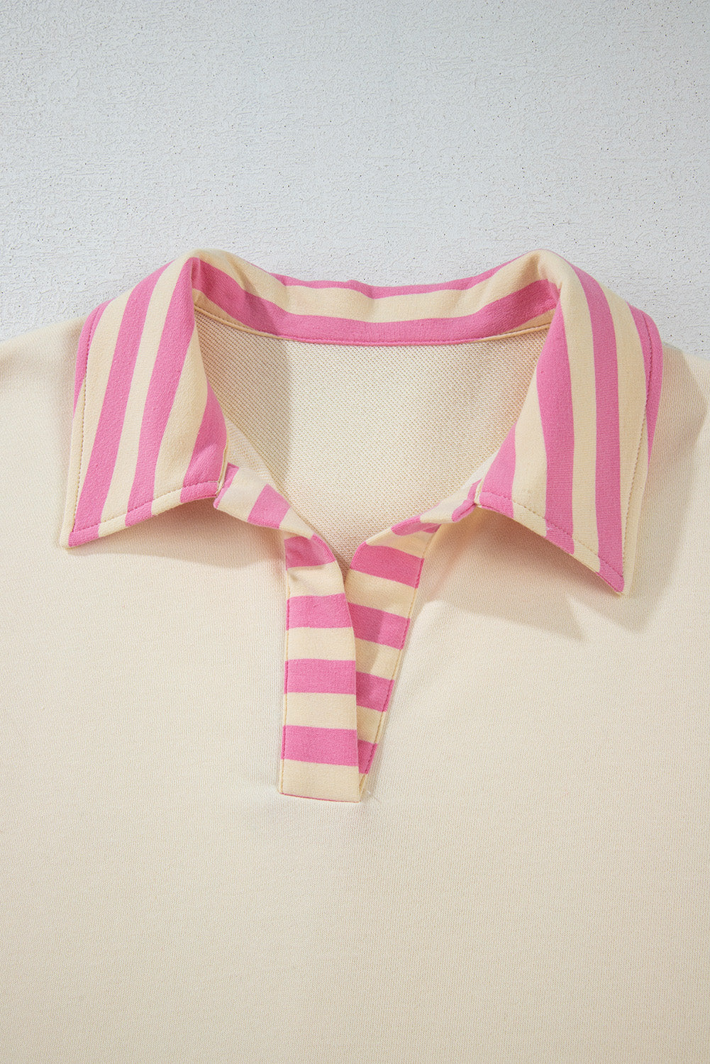 Pink Stripe Colorblock Patchwork Collared French Terry Knit Top Blouses & Shirts JT's Designer Fashion