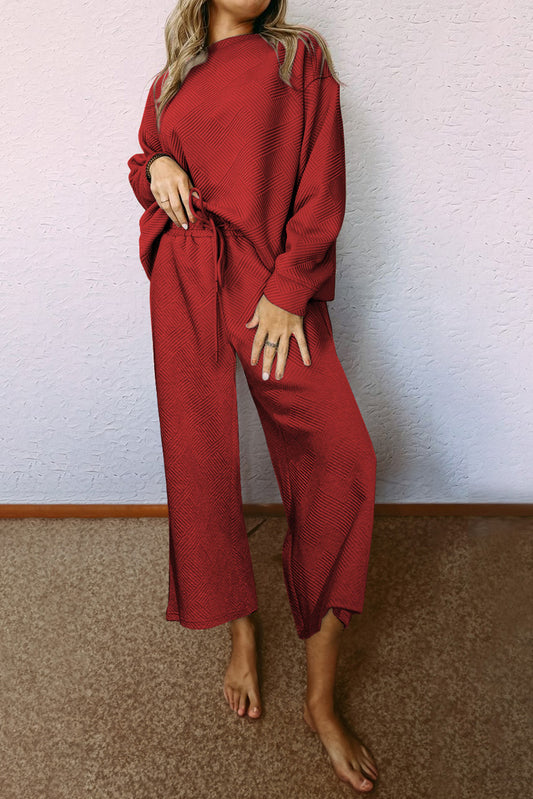 Red Dahlia Ultra Loose Textured 2pcs Slouchy Outfit Pant Sets JT's Designer Fashion