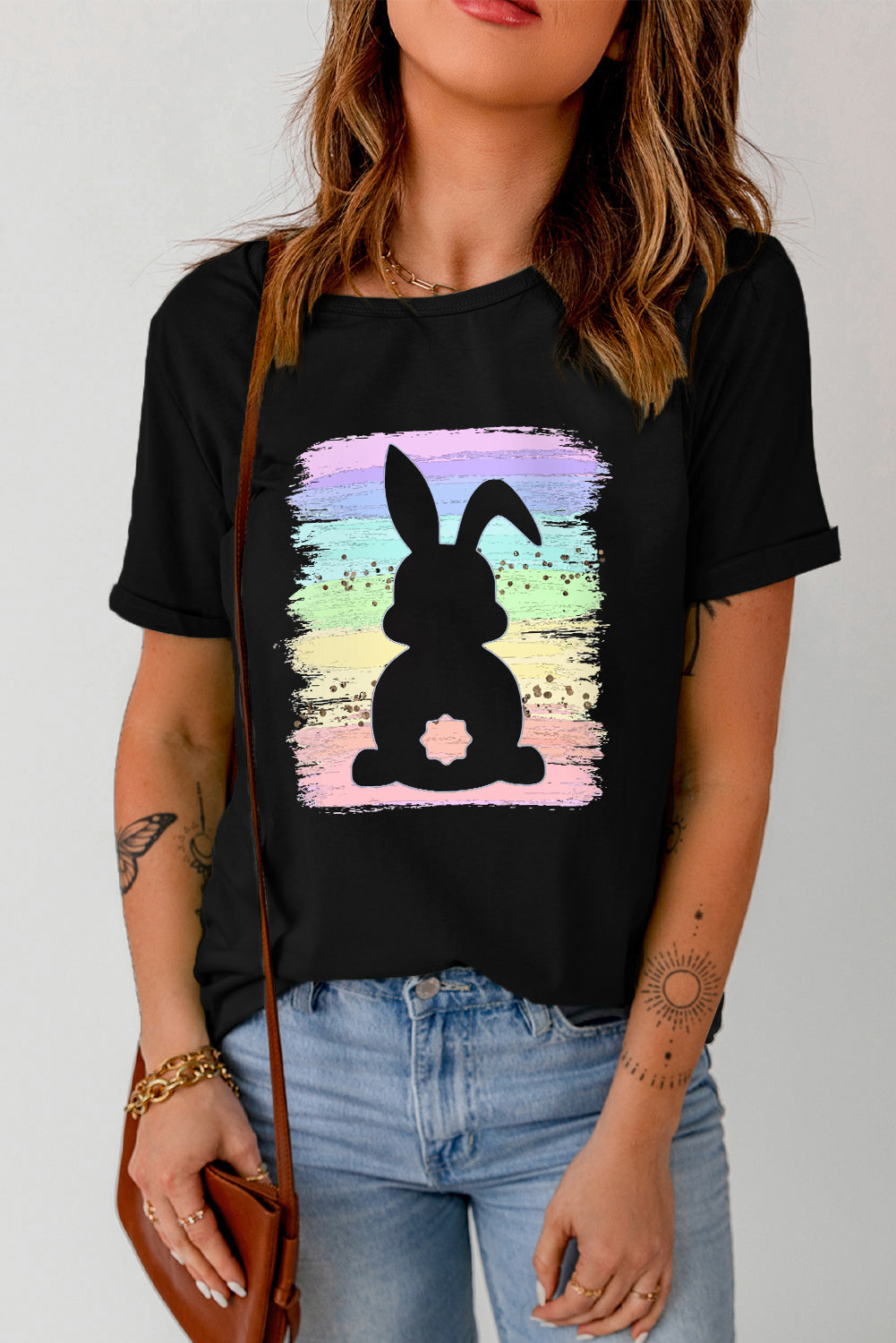 Black Rainbow Splash Easter Rabbit Graphic Tee Graphic Tees JT's Designer Fashion