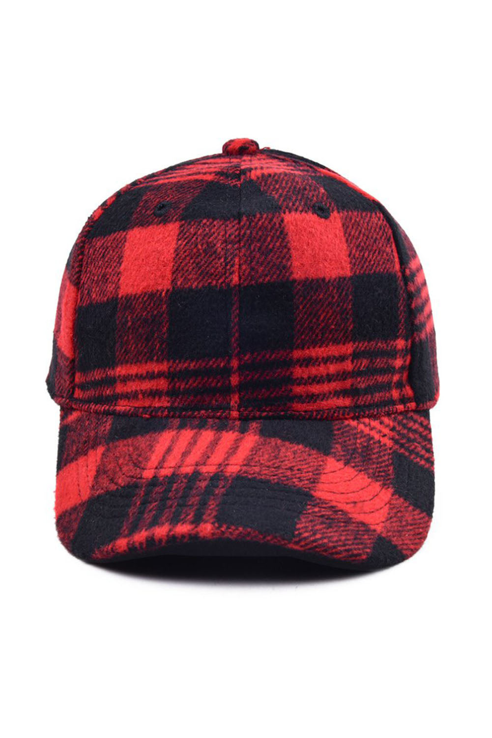 Fiery Red Plaid Print Adjustable Baseball Cap Hats & Caps JT's Designer Fashion