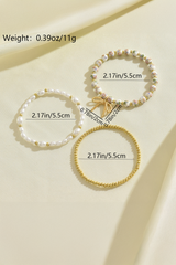 Gold Bow Knot Charm Beaded Triple Layer Bracelet Set Jewelry JT's Designer Fashion