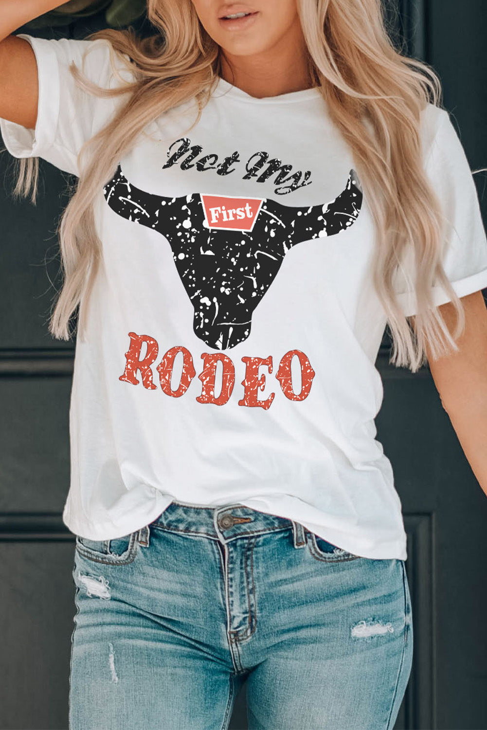 White Not My First Rodeo Graphic Tee White 95%Polyester+5%Elastane Graphic Tees JT's Designer Fashion