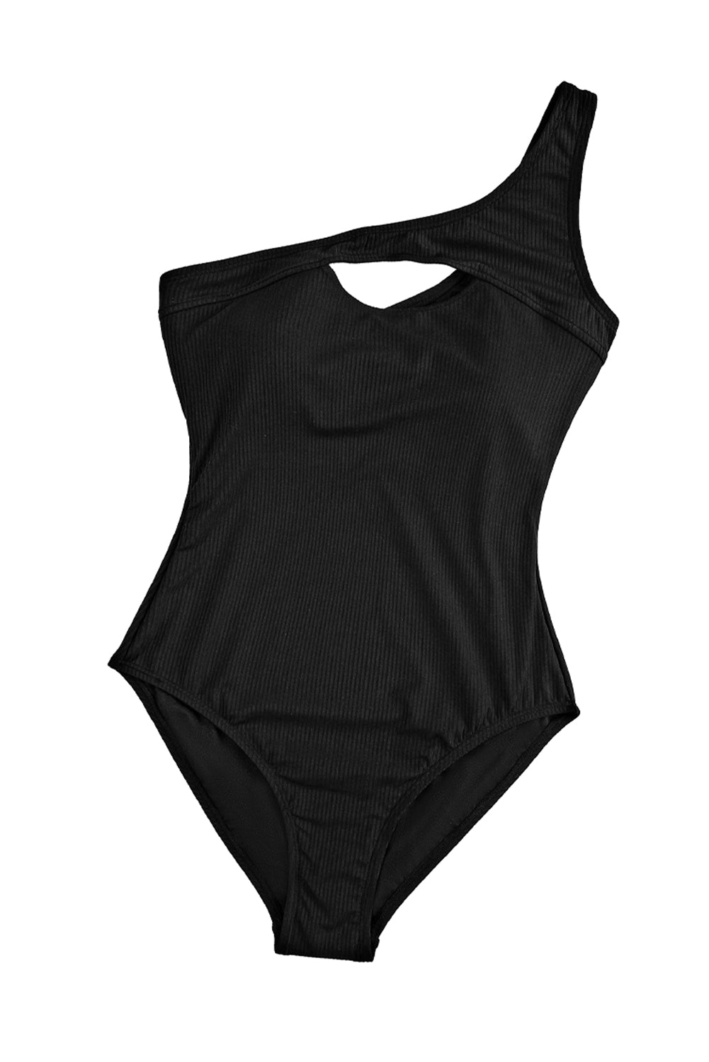 Black Ribbed One Shoulder Hollowed One Piece Swimsuit Swimwear JT's Designer Fashion