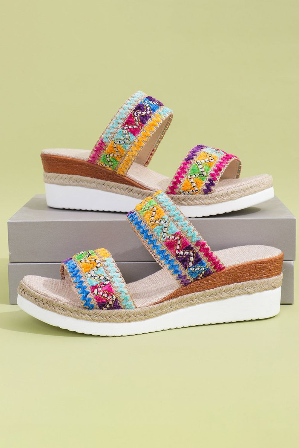 Multicolour Crochet Dual Band Wedge Slippers Slippers JT's Designer Fashion