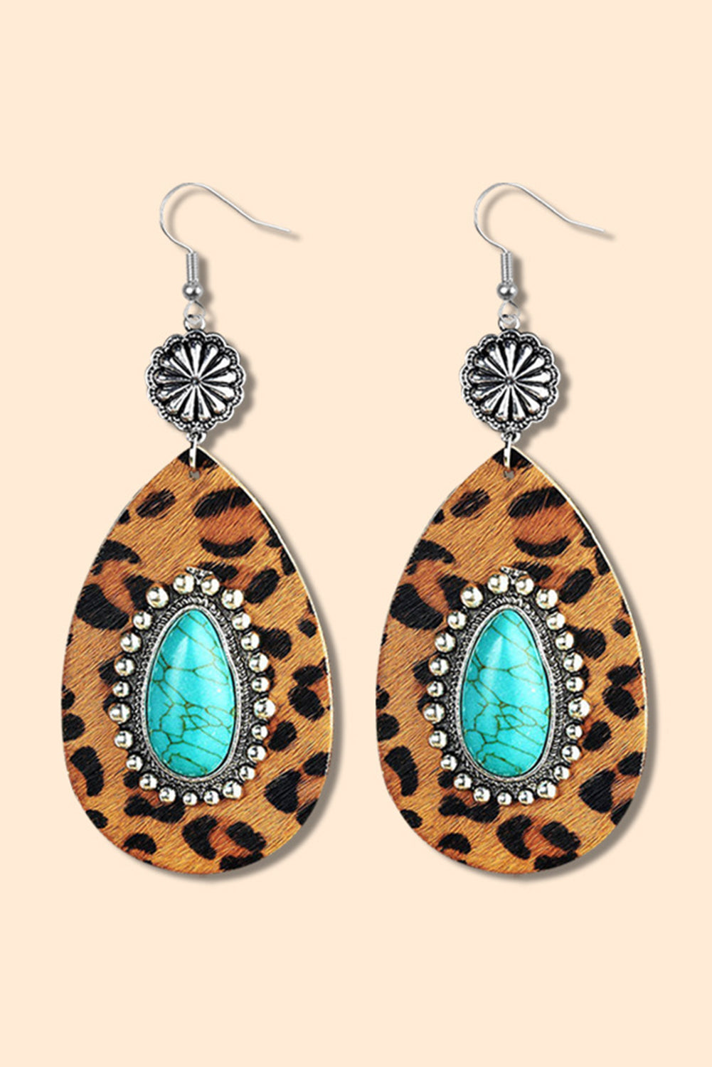 Chestnut Western Leopard Turquoise Inlay Drop Earrings Jewelry JT's Designer Fashion