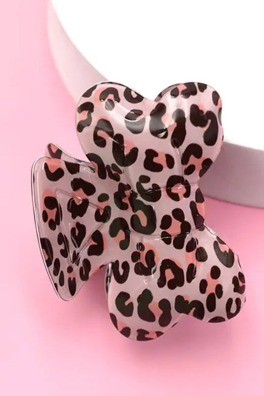 Bright Pink Leopard Print Bowknot Shape Claw Clip Headwear JT's Designer Fashion