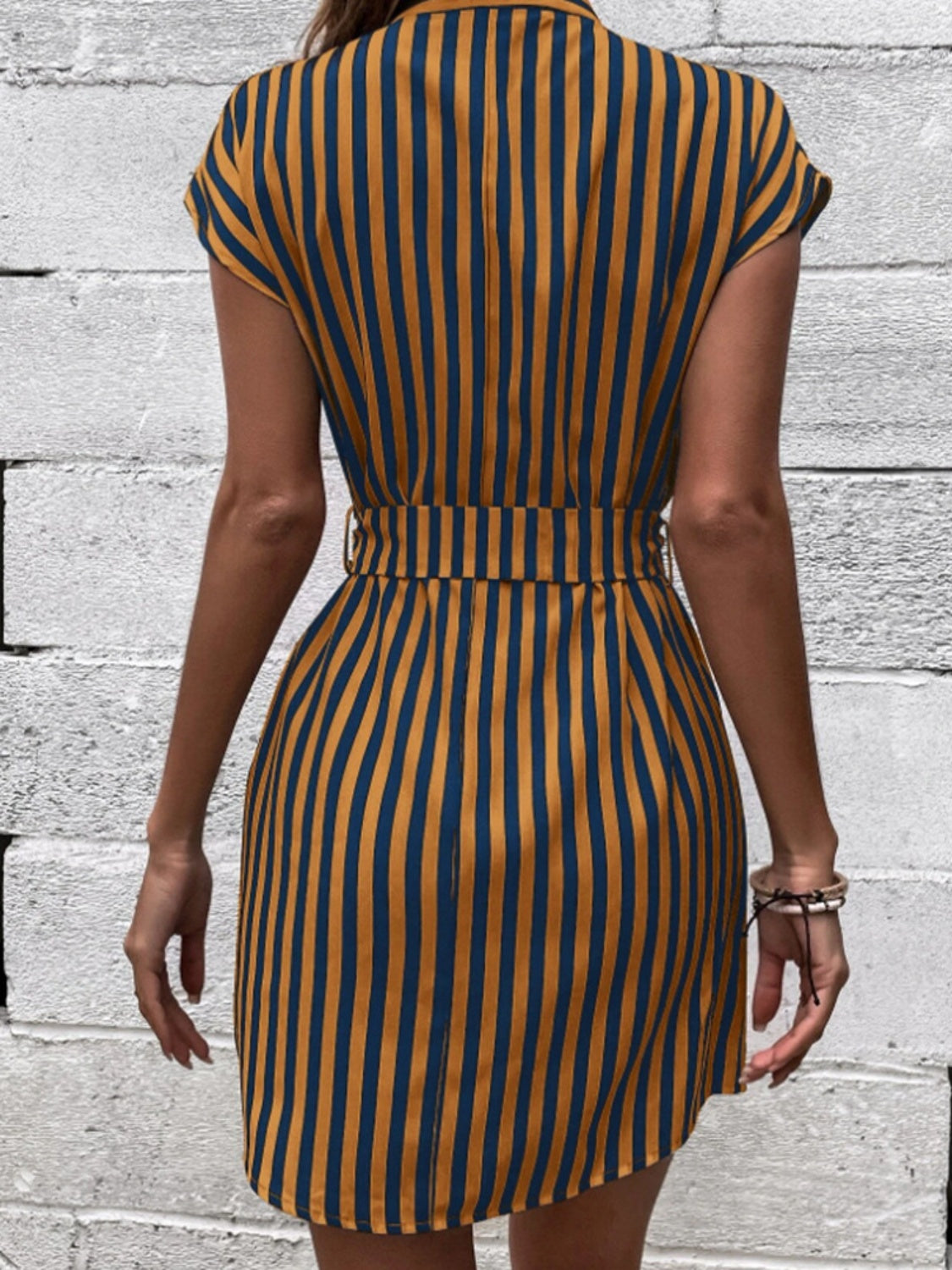 Tied Striped Cap Sleeve Mini Dress Mini Dresses JT's Designer Fashion