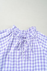 Lavendula Plaid Ruffle Wide Short Sleeve Babydoll Mini Dress Mini Dresses JT's Designer Fashion