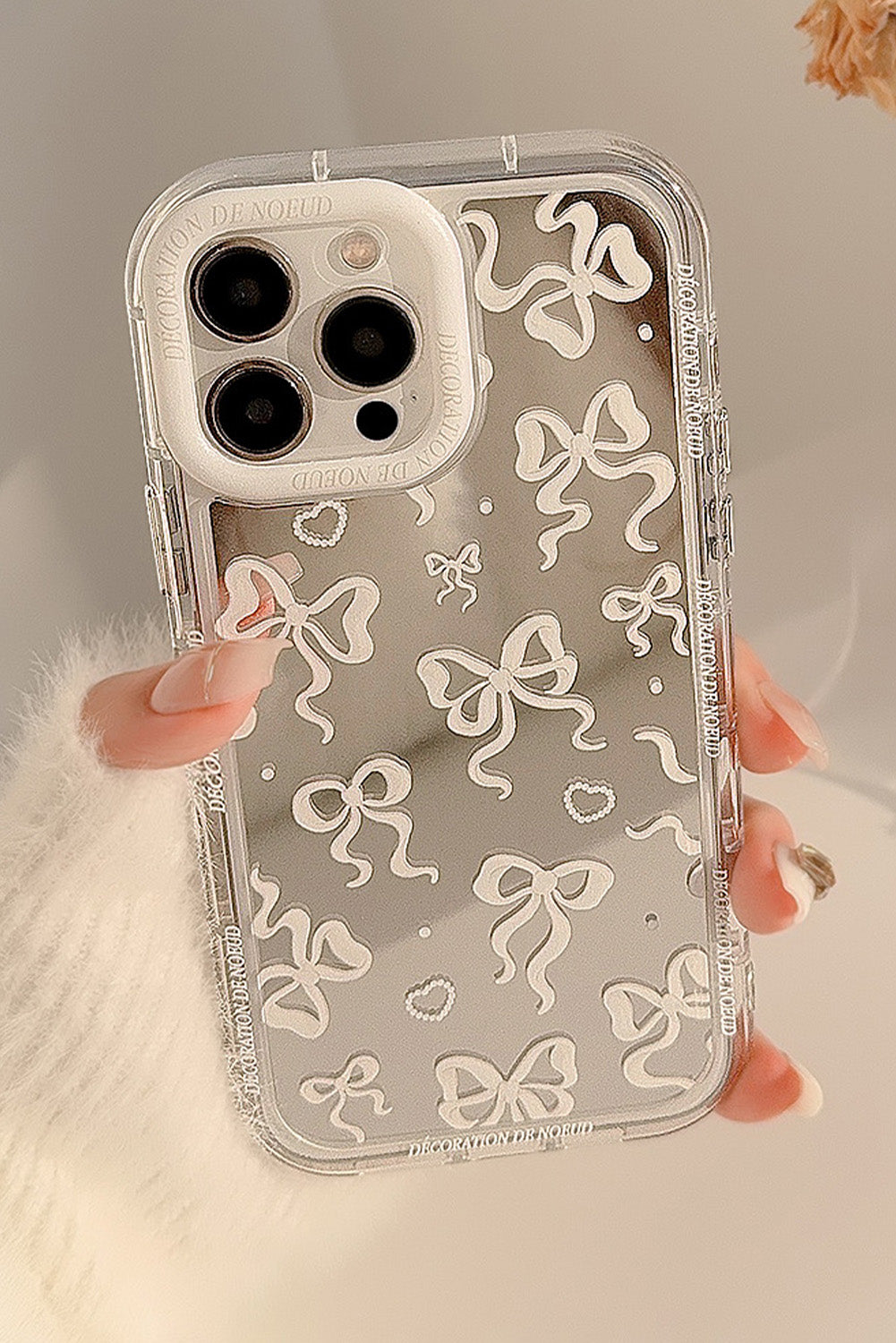 Silvery Mirror Effect Bowknot Print IPhone Phone Case Other Accessories JT's Designer Fashion