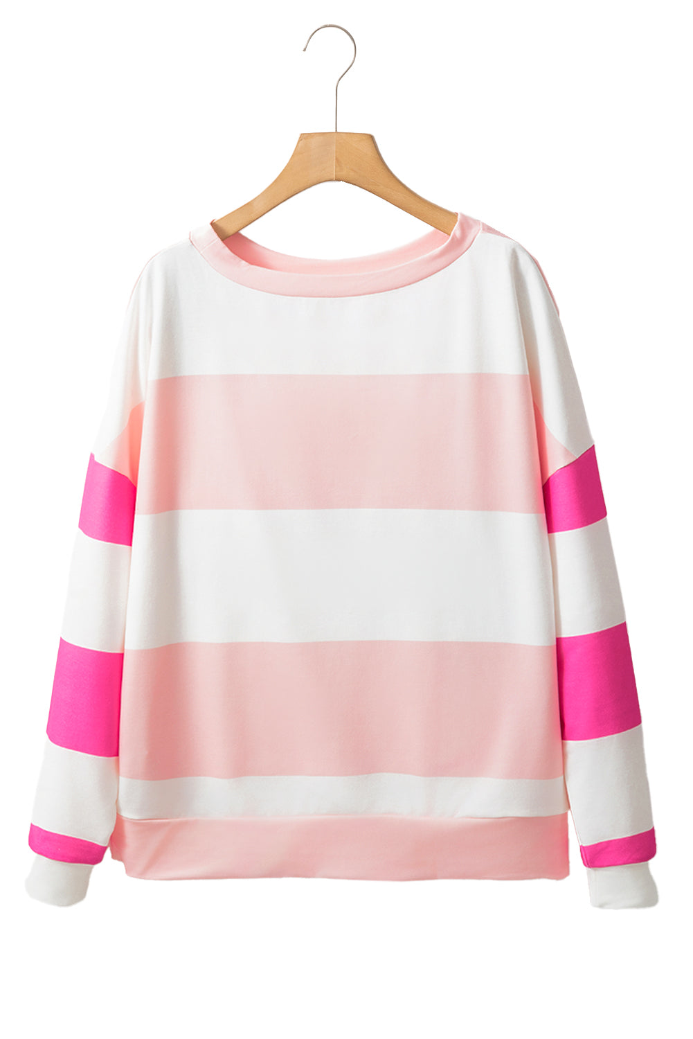 Light Pink Colorblock Striped Drop Shoulder Long Sleeve Top Long Sleeve Tops JT's Designer Fashion