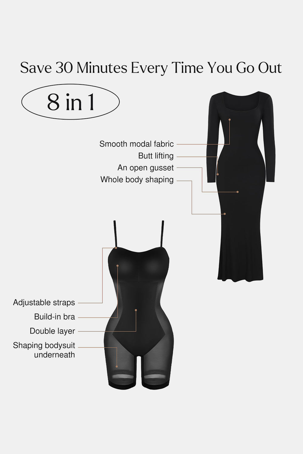 Basic Bae Built-In Shapewear Square Neck Long Sleeve Maxi Dress Maxi Dresses JT's Designer Fashion