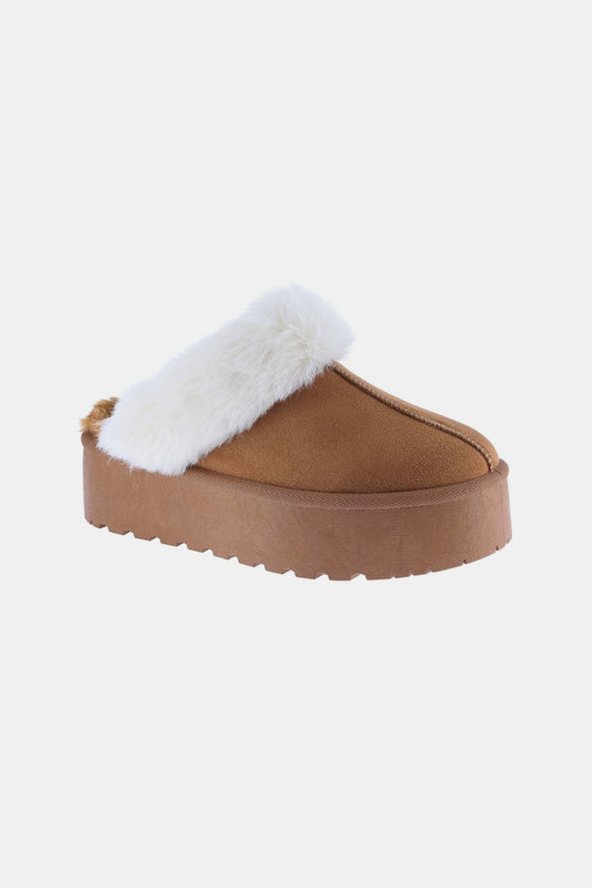 Weeboo Thick Bottom Fur Trim Snow Slippers Tan Slippers JT's Designer Fashion