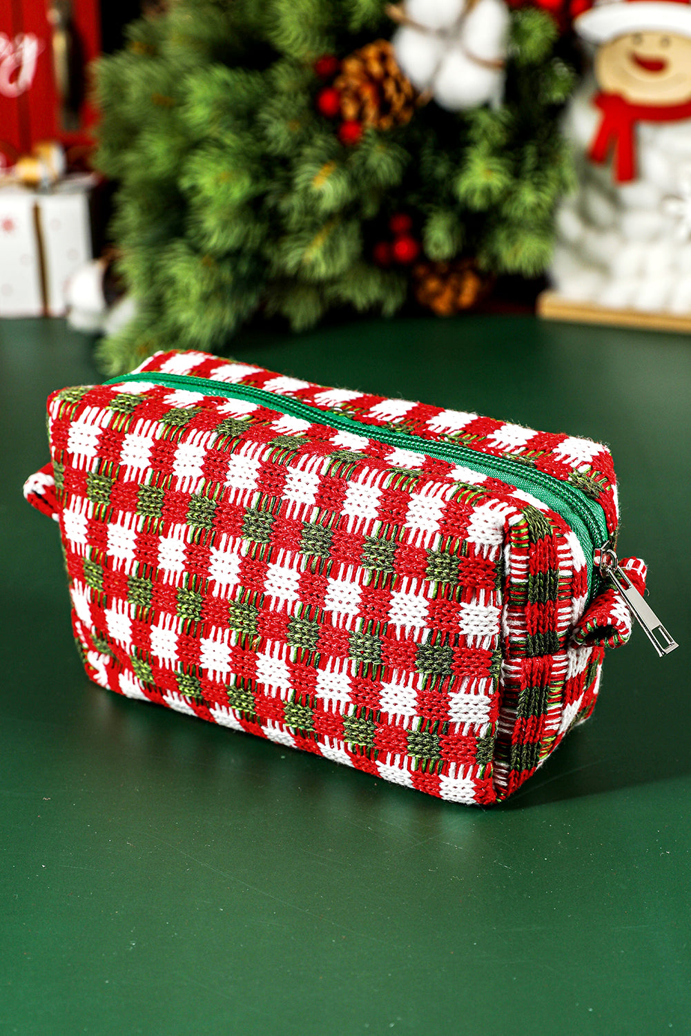 Racing Red Christmas Style Crochet Zipper Square Makeup Bag Makeup Bags JT's Designer Fashion