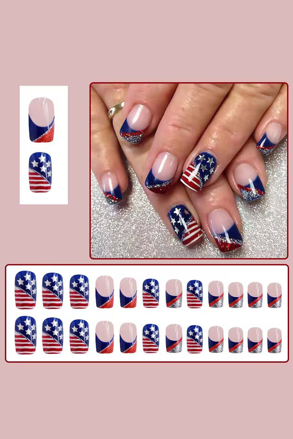 Dark Blue American Flag Shiny Square False Nails Other Accessories JT's Designer Fashion